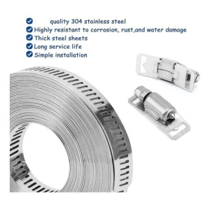 Hose Clamps Stainless Steel 304 Kit DIY Cut-To-Fit 5m Metal Strap + 5 Fasteners Adjustable Worm Gear Hose Clamps