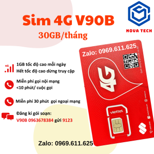 SIM Viettel 4G  V90B - Miễn Phí tất cả cuộc gọi nội mạng + 30 phút ngoại mạng - 30Gb/tháng tốc độ cao  Nạp tiền hàng tháng 90.000đ . FREESHIP - CHƯA KÍCH HOẠT.