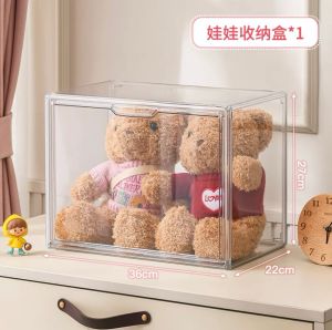 ✳️TSG65✳️ 36H Dust Proof Toy Storage Box Multi Storage Purposed Clear Stackable Plastic Storage Bins with Magnetic Attraction Lid Dustproof Book & Cosmetic Display Cases Large Figures Collectibles Showcase Shoe Box Protection Organizer for Bags