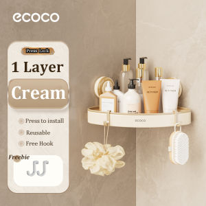 Ecoco Suction Cup Bathroom Corner Shelf Drill-free Shower Organizer with Sliding Hooks Easy Install