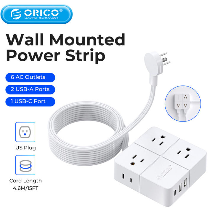 ORICO Travel Power Strip - Ultra Thin Flat Plug Extension Cord 15 ft ...