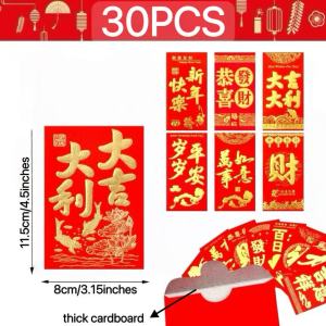 30Pcs/Pack Thick Ampaw Money Trending Chinese Ampao Money Envelope Ampaw Money Envelopes Red Envelope For Money Packet Red Packet Money Ampao For Christening Birthday Angpao For Christmas Wedding Angpao Envelope Ampao Unique Style Fengshui Lucky Charm 2