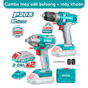 Combo 5 món INGCO COSLI230520 gồm máy khoan đục bê tông máy mài góc máy siết vít kèm 2 pin 1 sạc dùng pin 20V chính hãng