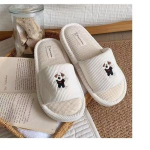 [Free Shipping] Universal Linen Slippers New Style Suitable For Indoor And Outdoor Use Featuring A Cute Cartoon Design Comfortable For Couples With A Non-Slip Sole And Thick Bottom