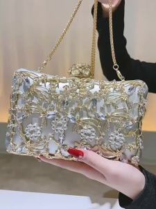 Source factory cross-border golden luxury evening bag elegant small square bag suitable for socialites bridesmaids parties and wedding banquets