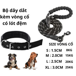 (CÓ CHUÔNG) Vòng cổ 2 lớp lót đệm kèm dây dắt 0.8cm dài 1.50cm phản quang dành cho Chó