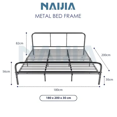 NAIJIA Metal Bed Frame Noheadboard-Black Queen/King/Single Heavy Duty Iron鐵架床