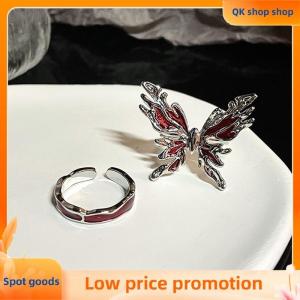 ✨QK shop✨ Punk Gothic Red Butterfly Ring Vintage Light Luxury Opening Adjustable Finger Ring French Style Personalised Party Jewelry Gift