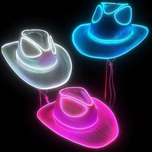 Q-1151 STORE Light Up Cap Lights Cowboy Cowgirl Hat Luminous for Dancing Party Dress Up Western Cowboy Hat Trendy with LED Pearlescent Cowgirl Hat Gift