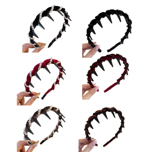 Sparkling Rhinestones Velvets Headbands With Waving Pattern Secure Grip Fashion Hair Accessory For Party Daily Wear