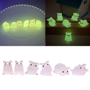 6Pcs Luminous Pig Ornaments Car Keys Mini Resin Piggy Figures Ornament Miniature Garden Pigs Figurines Resin Piggy Pigs
