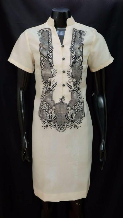Barong Dress Mandarin Collar V Black Embroidery Lazada PH