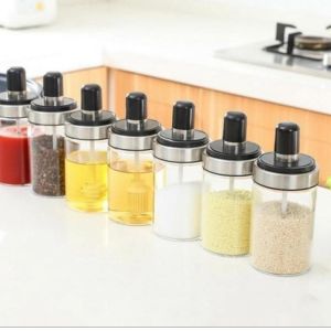 OS.B302 Tempat Bumbu Kaca Sendok Nempel Di Tutup