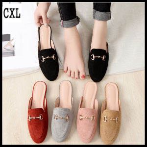 geyunya Brand Fashion Mules Sandals Beautiful Slippers Slip On Flat Heel Big Size Suede Shoes For Women（32-44 Size）