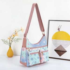 CJY SHOP#8873 Fashion womens multi-pocket floral print shoulder bag with adjustable strap comfortable crossbody wear.