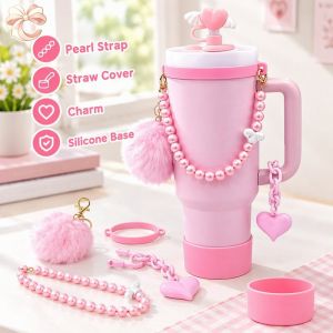 Cold Cup Accessories Set Silicone Boot Straw Cover Handle Rope Cute Pendants Fit 20-40oz Tumbler Mugs Cups