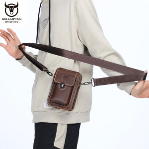 BULLCAPTAIN Crazy Horse Leather Male Waist Pack Phone Pouch Bags Waist Bag Mens Small Chest Shoulder Belt Bag Back Pack YB0752026