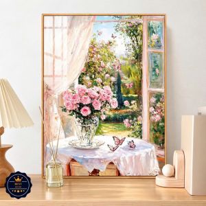 Tranh Bình Hoa Bên Ô Cửa Sổ Đẹp Dịu Dàng Tranh Canvas Tranh Tráng Gương Tranh Trang Trí