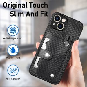 Wist Band Case for iPhone 15 14 13 12 Mini 11 SE4 SE 2024 Pro Plus Max Carbon Fibre Bracket Wallet Stand Phone Cover with Card Knife