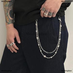 [COD] Modingdue Exquisite Luxury Cross Pendant Imitation Pearl Pants Chain For Men Punk Trousers Chain Hip Hop Jeans Chain Clothing Accessories