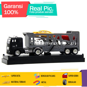 Diecast Miniatur Mainan Mobil Truk Kontainer Trailer Towing Car Carrier Mika Susun