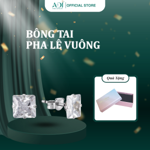 Bông Tai Trang Sức Bạc 925 ADJ Đính Đá Cz Cao Cấp Sang Trọng Pha Lê Vuông 4 Li SB10048AD