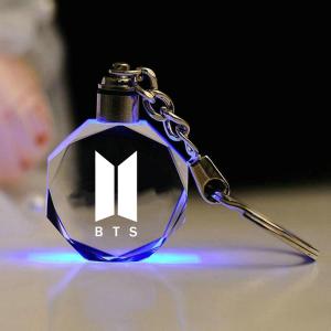 BTS Car Keychain LED Light 7 Color Crystal Customized Keyring Motorcycle Personalized Key Chain Anti Lost Decoration Accessories for Korean Group BIGHIT MUSIC