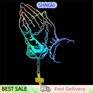 SHNGki Car Praying Hands With Rosary Sticker Decals Religious Vinyl Decal Waterproof Decal Auto Decoration