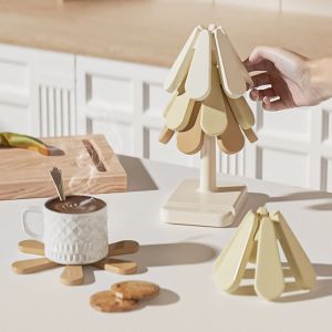 ZYJC MALL Heat Resistant Drink Coasters Set Tree Shape Foldable Silicone Cup Mat Safe Nordic Style Coffee Mug Pad Dining Table