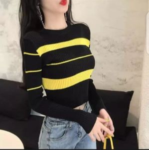 Blus Model Baru Salur Pretty Turtleneck Kualitas Terbaik