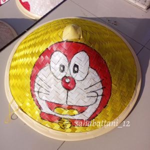 Caping petani lukis anak karakter doraemon - topi cetok petani sawah anak