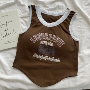 Korean Short Strap Sports Tank Top Women American Retro Contrast Color Top