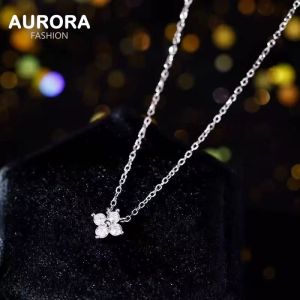 AURORA Real 925 Silver Mini Flower Shiny Zircon Necklace Pendant Jewelry Y01068