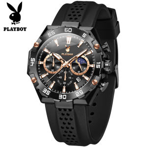 PLAYBOY นาฬิกากีฬา นาฬิกา ผู้ชาย ของแท้ 2025 ใหม่ กันน้ำ สายซิลิโคน แฟชั่น โครโนกราฟมัลติฟังก์ชั่น