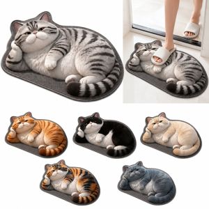 INSRUCTION69IN4 Diatomaceous Earth 3D Cat Floor Mat 40×60CM Realistic Bedroom Door Rug Cute Water-absorbing Bathroom Carpet Home Decor