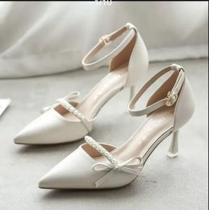 Huilm Ladies High Heel High Heel 2 Inch White High Heel Shoes Summer 2024 Comfortable Versatile One Word Buckle French Pointed Toe Thin Heel Bridesmaid Shoes Banquet Shoes Heeled Sandals