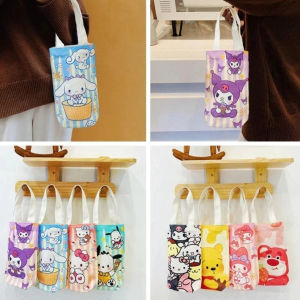 Túi Vải Đựng Bình Nước Mini Hình Sanrio Gấu Dâu – Tote Canvas Dễ Thương Cho Bé Đi Học Dã Ngoại