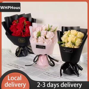 [COD] WHPHous Ship within 24 hours 9 Heads Soap Flower Rose Bouquet Artificial Flower For Christmas Wedding Birthday Party Valentines Day DIY Gift Home Decoration