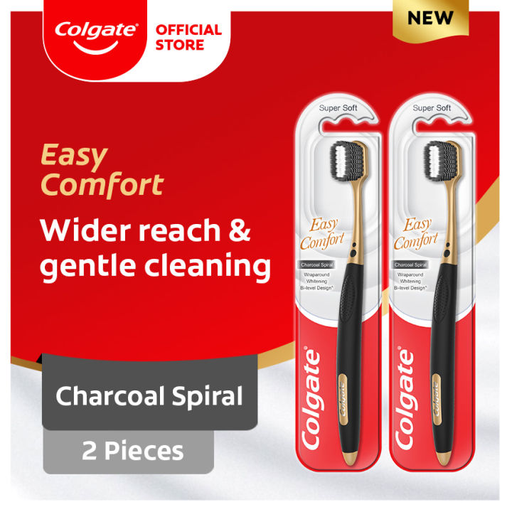 Colgate Easy Comfort Charcoal Spiral Toothbrush 2s (Super Soft bristles)