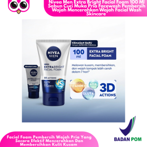Nivea Men Extra Bright Facial Foam 100 Ml Sabun Cuci Muka Pria Facewash Pembersih Wajah Mencerahkan Wajah Facial Wash Skincare
