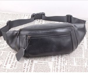 100% Genuine Leather waist bag men and women Large capacity sling bag Cowhide Chest bag wallet