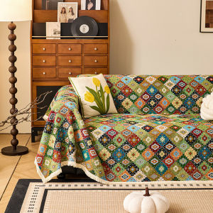 Bohemian Jacquard Cotton Linen Sofa Cover All-Season One-Piece Anti Scratch Sofa Towel Color Plaid Multifunctional Blanket