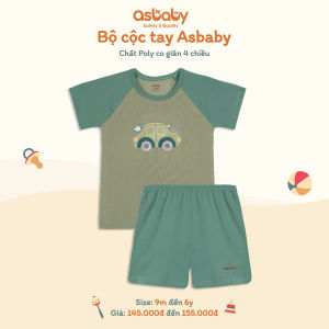 Bộ cộc tay phối chéo asbaby chất liệu poly lạnh co giãn 4 chiều cho bé trai bé gái size 9th-6 tuổi