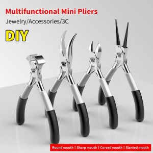 GTRBFDS 1Pcs Nose Pliers Jewelry Making Plier Diagonal Round Bent Mini Pliers Durable Multi-purpose Wire Cutting Pliers For DIY Small Jewelry