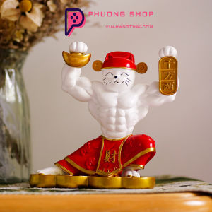 Tượng Mèo Thần Tài Lực Sĩ Cơ Bắp mang tài tài lộc may mắn cho gia chủ