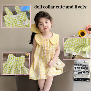 AILEBE Kids Dresses Sando For Kids Girl OOTD Fashion Dress With Rabbit Ear Strap Doll Breathable Fabric Cute Outfit For Girls 0-7 Years