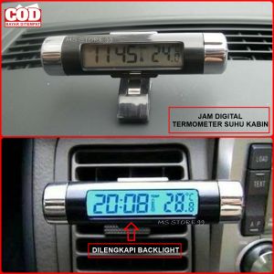 Jam Mobil Digital Tempel Ada Termometer Suhu Kabin Unik Pasang Di Dashboard Lubang AC LED Menyala SM