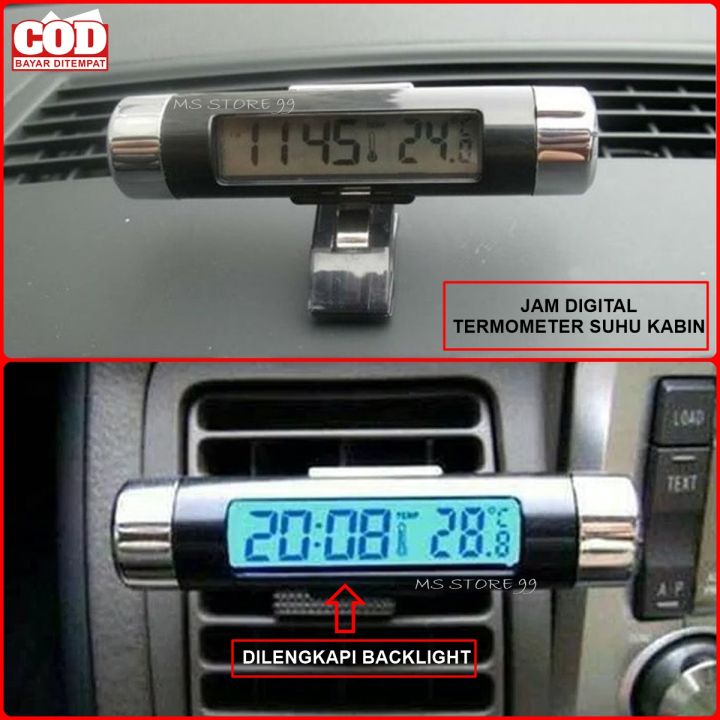 Jam Mobil Digital Mini Ada Termometer Suhu Kabin LCD Bisa Menyala SM ...