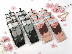Kaos Kaki Al-luluJempol Wanita Motif Bunga Sakura 1 Pasang / 3 Pasang Nilon Computerized Premium
