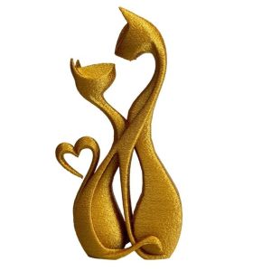 RGFV STORE In 3D Tượng cặp mèo Hình trái tim Được làm thủ công Tác phẩm điêu khắc mèo Dễ thương Lãng mạn Tượng trang trí hình mèo Văn phòng